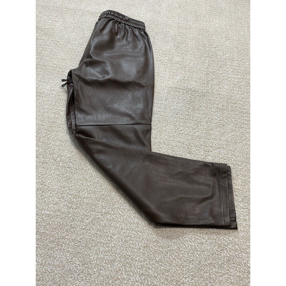 Anthropologie Ankle Pants Brown Faux Leather Drawstring Pockets Women's XS - Picture 15 of 16